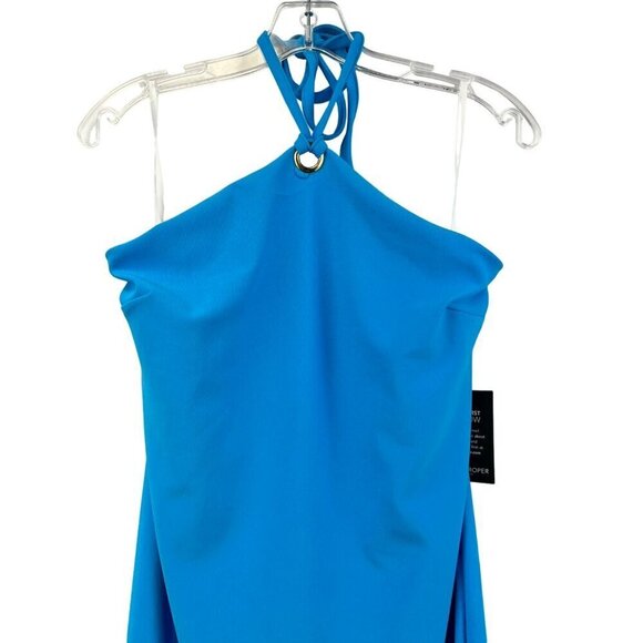 Boston Proper Women’s Halter Tie Neck Turquoise Sheath Dress Short Medium New - Picture 2 of 9